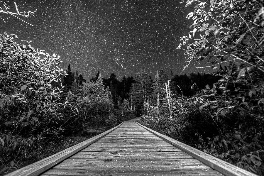 Hiking into the night Adirondack Log Keene Valley NY New York Black and White Photograph by Toby McGuire