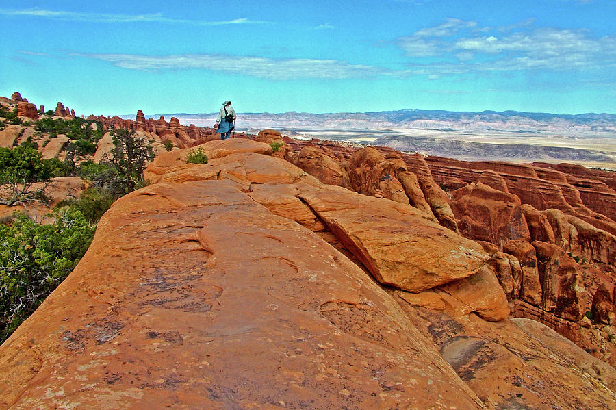 Hiking the Rock Fin on Devils Garden Trail in Arches  National Park, Utah Photograph by Ruth Hager