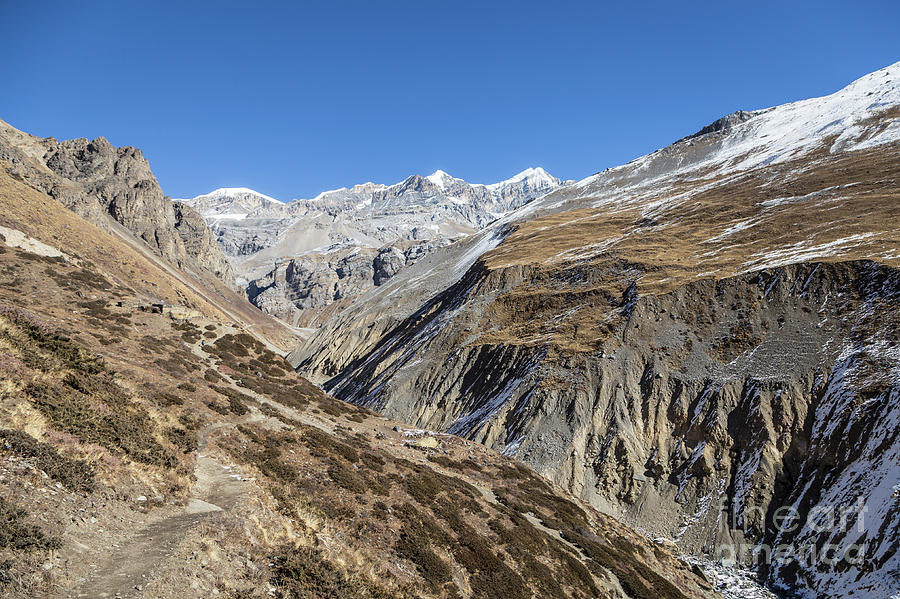 Hiking trail leading to the Thorung La pass along the Annapurna  Photograph by Didier Marti