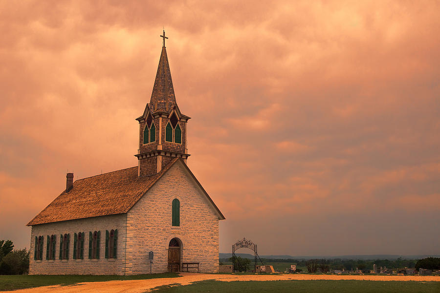 Hill Country Sunset - St Olafs Church Photograph by Stephen Stookey