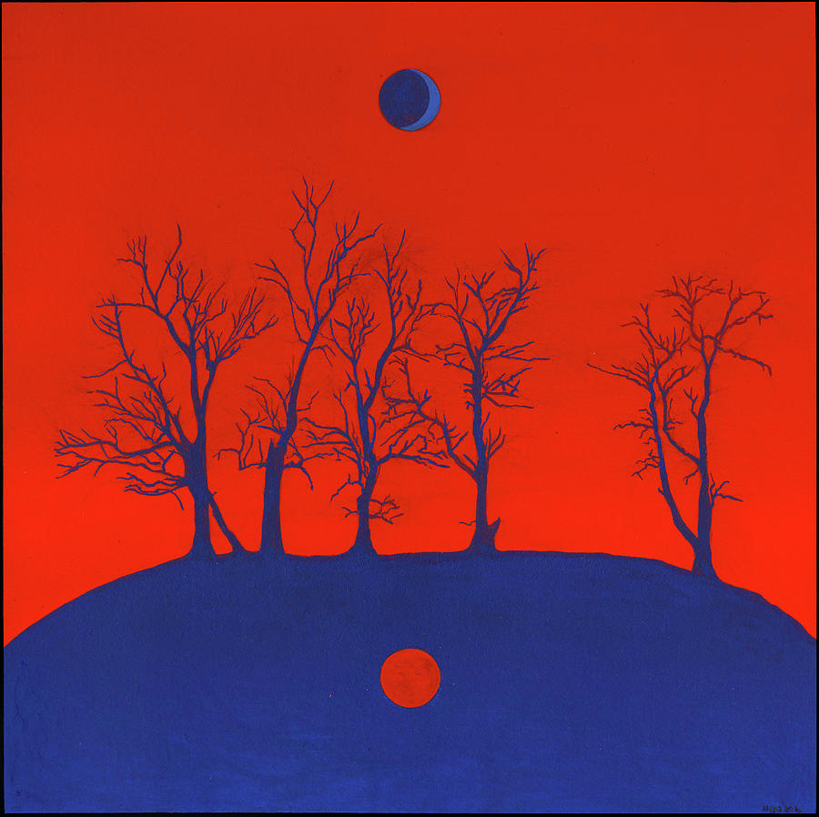 Shaman Painting - Hill, Trees, Sun and Moon by Nicholas Breeze Wood Shaman Painting - Hill, Trees, Sun and Moon by Nicholas Breeze Wood