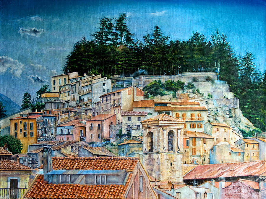Landscape Painting - Hill Village by Michelangelo Rossi