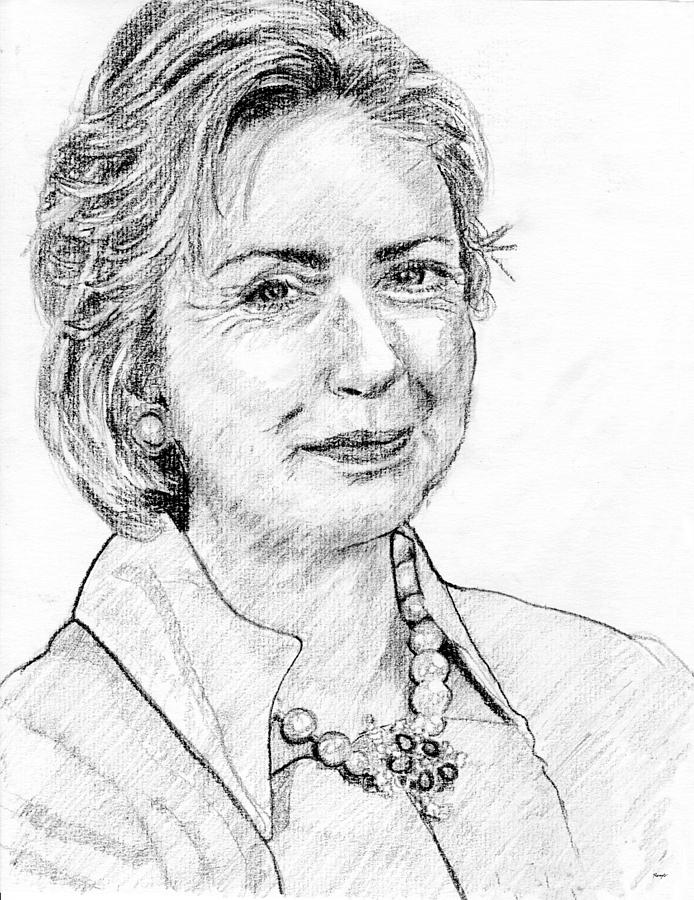 Bill Clinton Drawing - Hillary Clinton Pencil Portrait by Rogal Studio