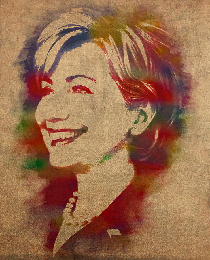 Bill Clinton Mixed Media - Hillary Rodham Clinton Watercolor Portrait by Design Turnpike