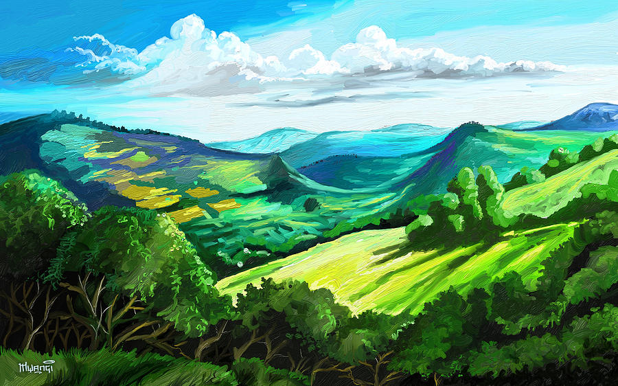 Hills far Away Painting by Anthony Mwangi