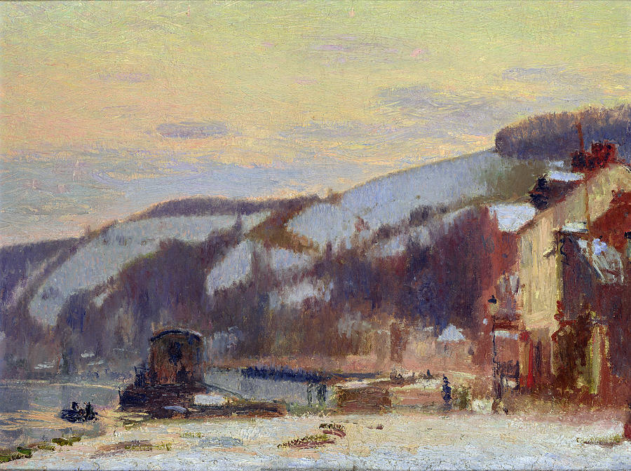 Winter Painting - Hillside at Croisset under snow by Joseph Delattre