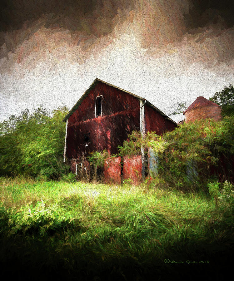 Hillside Barn Mixed Media by Marvin Spates