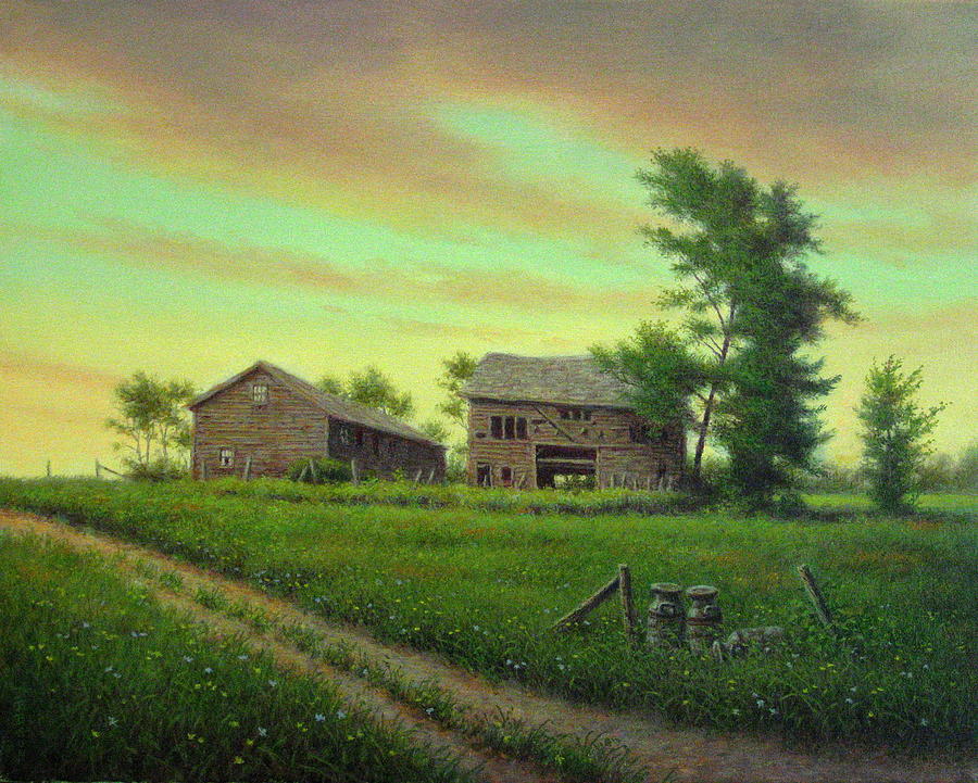 Barn Painting - Hillside Barns by Barry DeBaun
