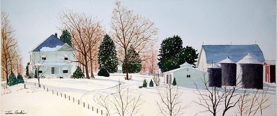 Hillside Farm in Winter Painting by Jim Gerkin