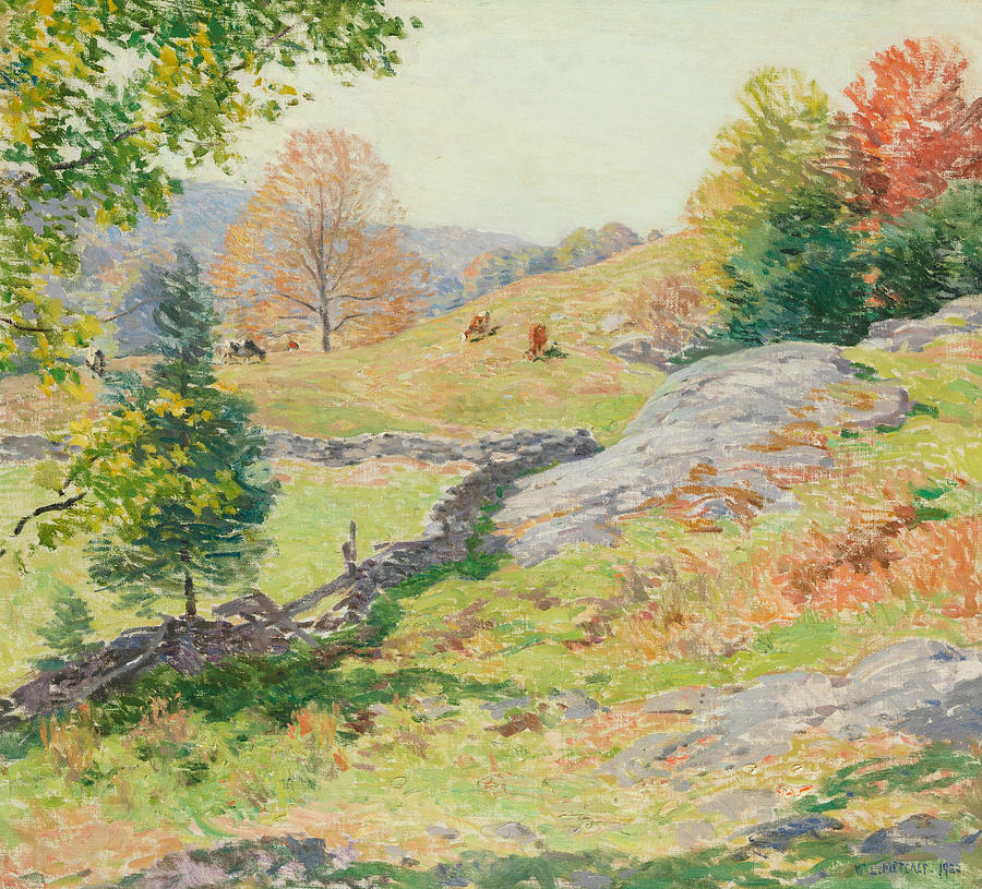 Impressionism Painting - Hillside Pastures - September by Willard Leroy Metcalf