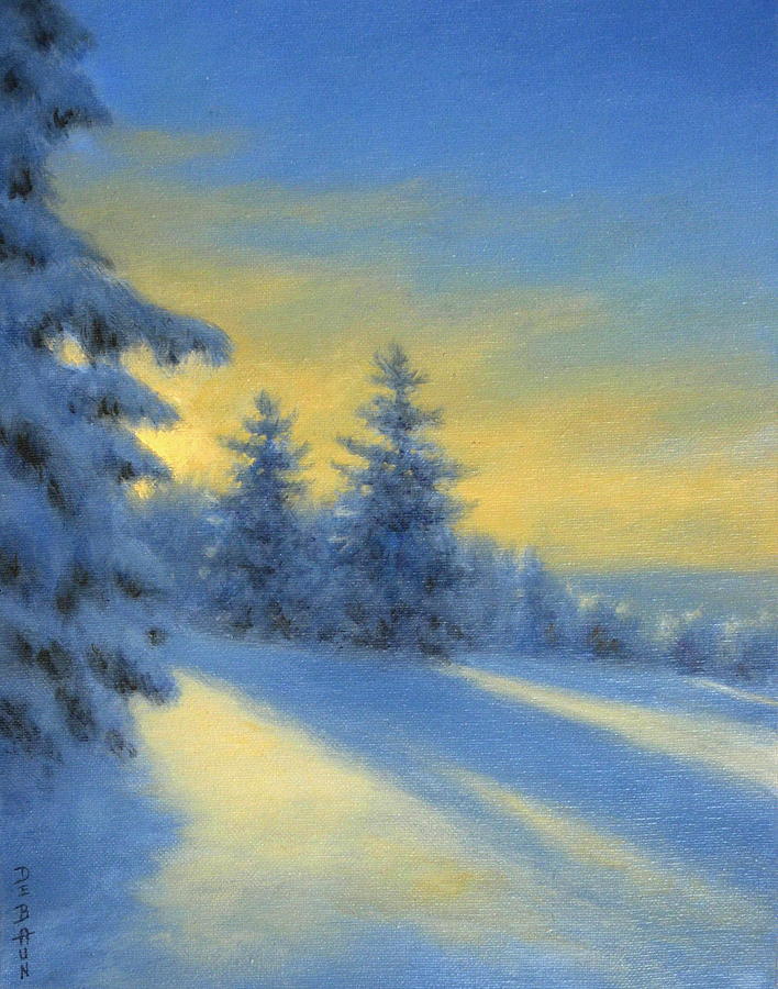 Winter Painting - Hillside Shadows by Barry DeBaun