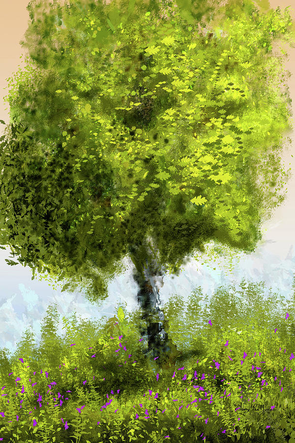 Hillside Tree Digital Art by Barry Jones