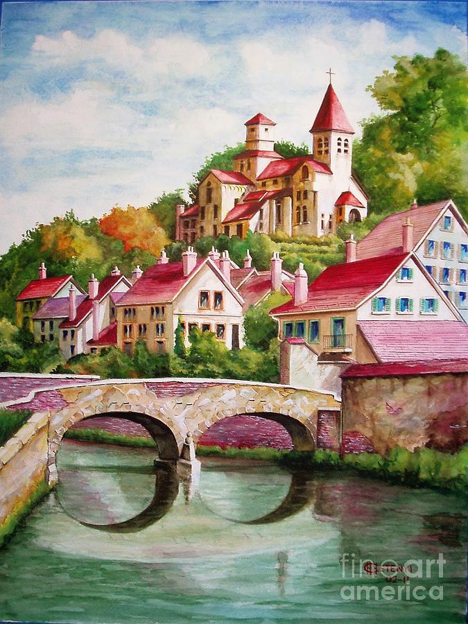 Landscape Painting - Hillside Village by Charles Hetenyi Landscape Painting - Hillside Village by Charles Hetenyi
