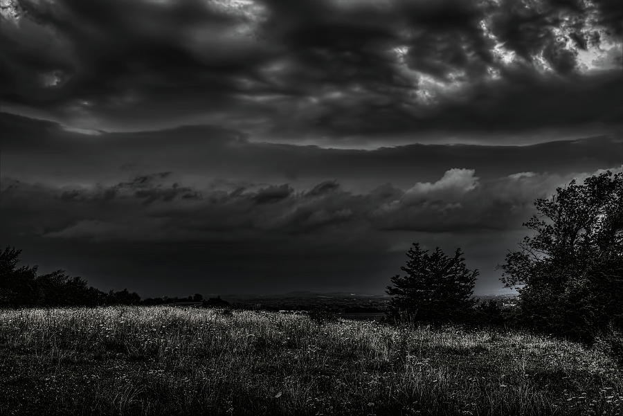 Hilltop Storm Front Black and White Photograph by Dale Kauzlaric