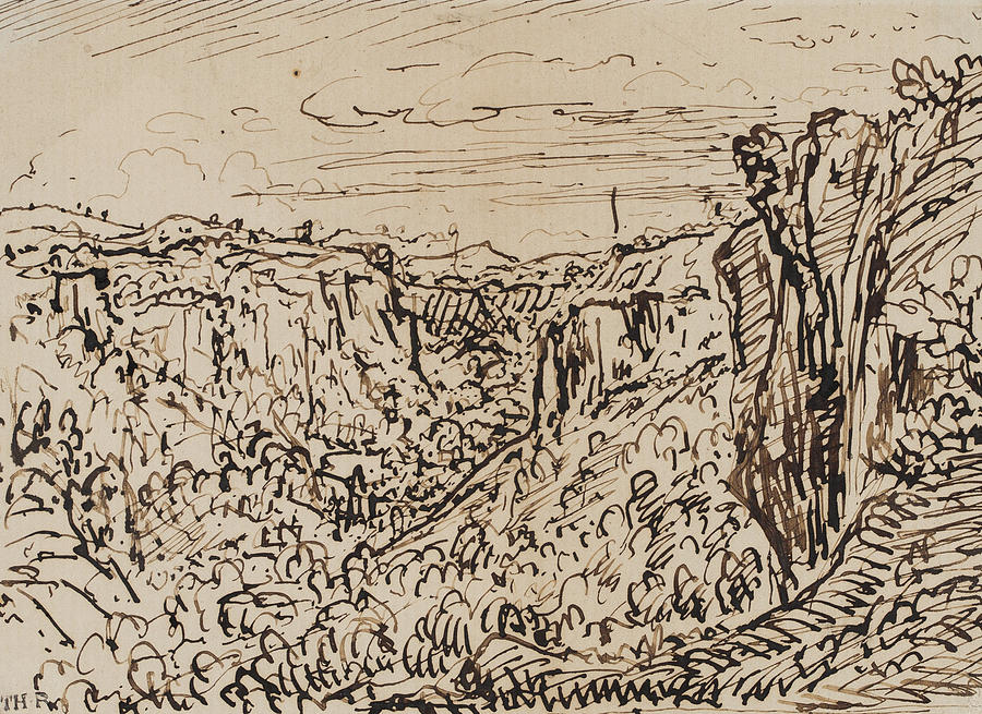 Landscape Drawing - Hilly Landscape by Theodore Roussel