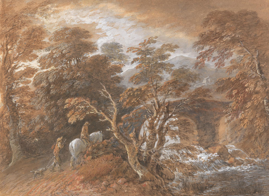 Hilly Landscape with Figures Approaching a Bridge Painting by Thomas Gainsborough