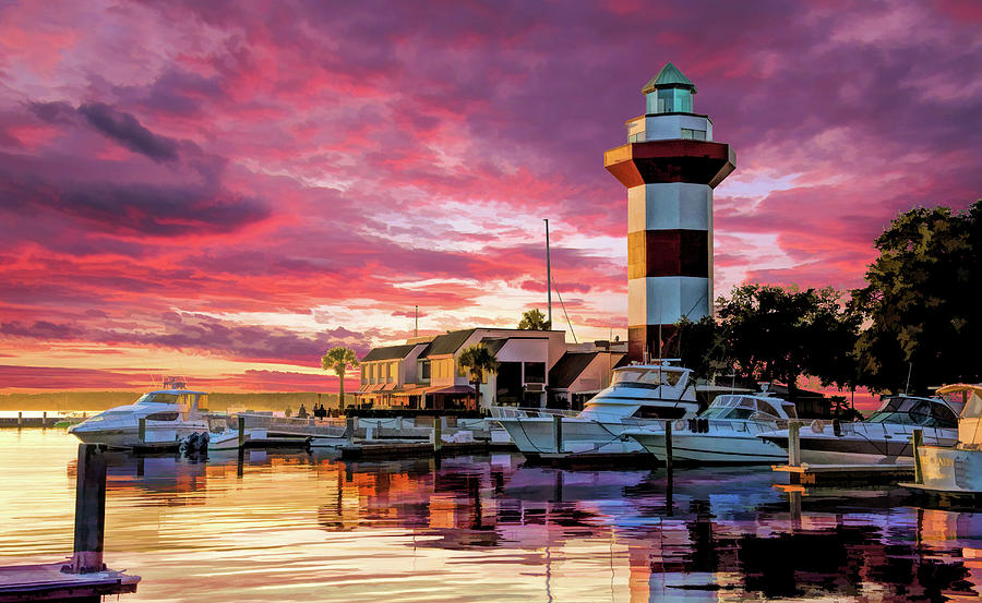 Hilton Head Harbour Town Lighthouse Painting by Christopher Arndt