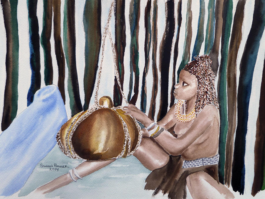 Himba Girl Churning Milk Painting by Susan Bauer