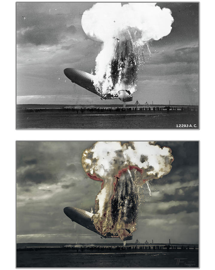 Hindenburg Disaster Colorization Comparision Photograph by Franchi Torres