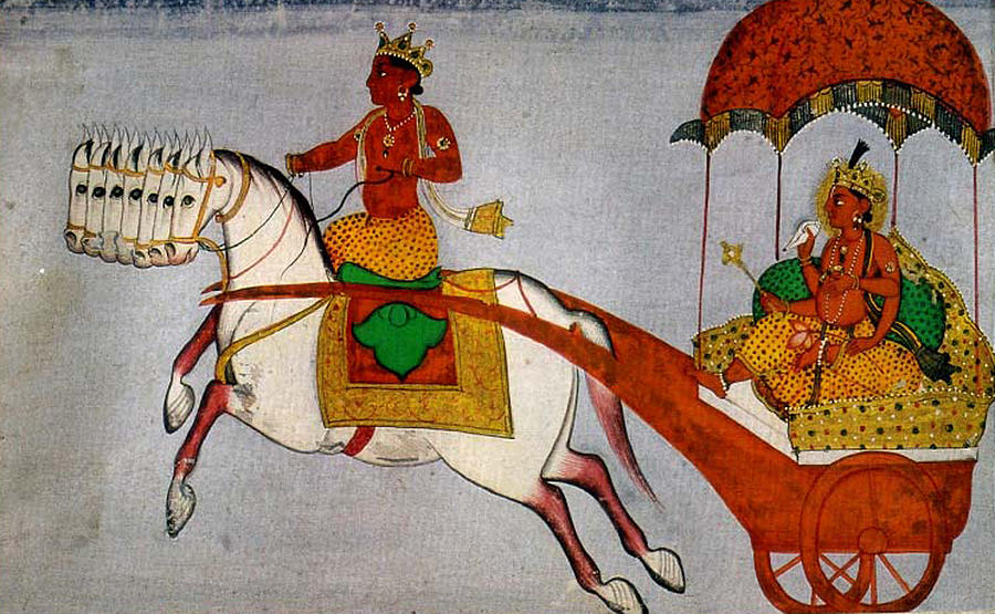 Hindu God Sun with Chariot ,Hindu Vedic Art, indian Miniature Painting Watercolor Artwork India Painting by B K Mitra