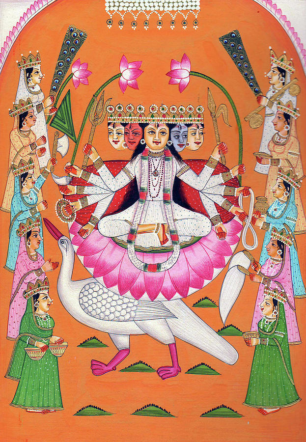 Hindu Goddess Savitri Mata Goddess Of Wisdom Fine Arts And Creativity  Indian Miniature Painting Painting by Ravi Sharma