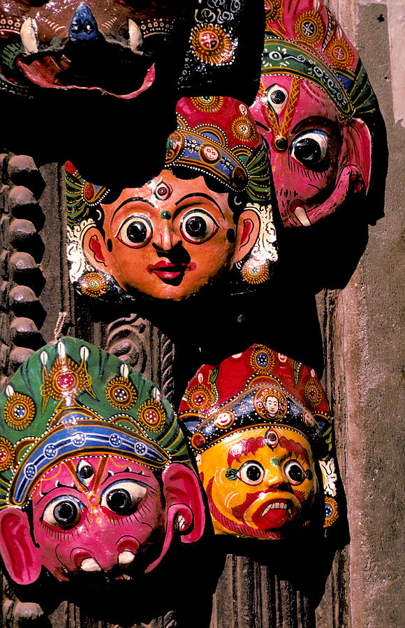 Masks Photograph - Hindu Masks in Kathmandu by Carl Purcell
