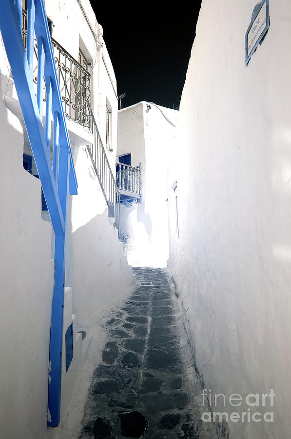 Unique Photograph - Hint of Blue in Mykonos Town Infrared by John Rizzuto