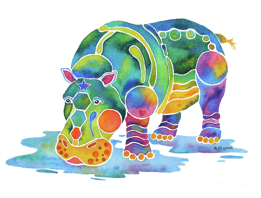 Hippo Heaven Painting by Jo Lynch