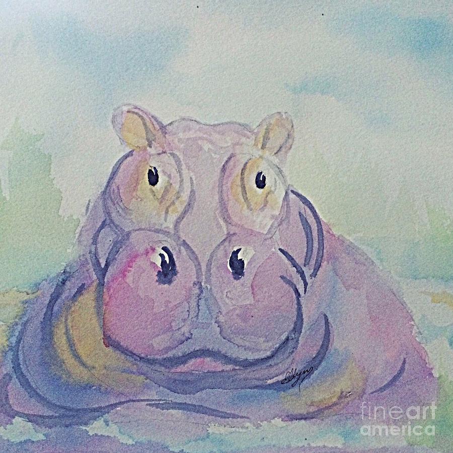 Hippo Square Format Painting by Ellen Levinson