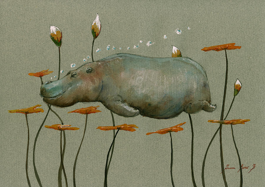 Hippo Africa Painting - Hippo underwater by Juan  Bosco
