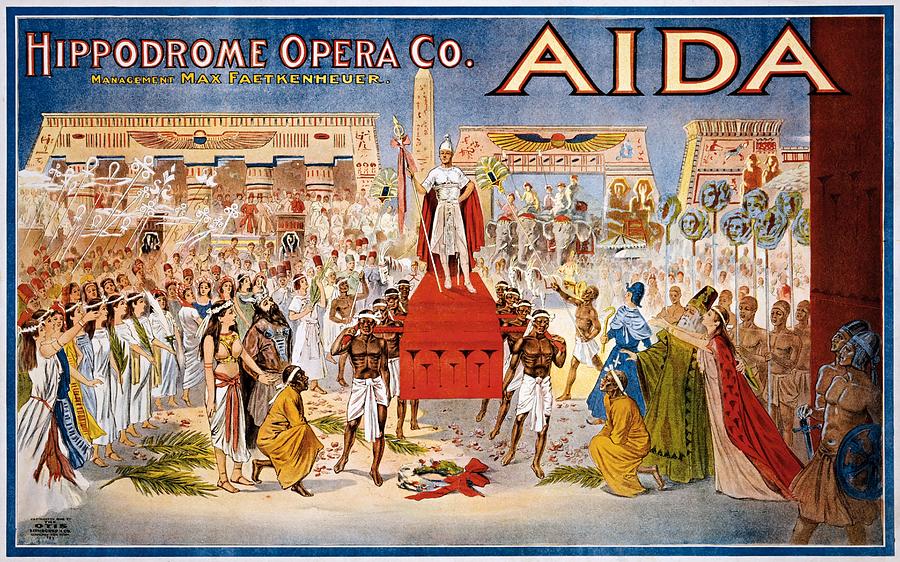 Hippodrome Opera Aida, performance poster, 1908 Painting by Vincent Monozlay