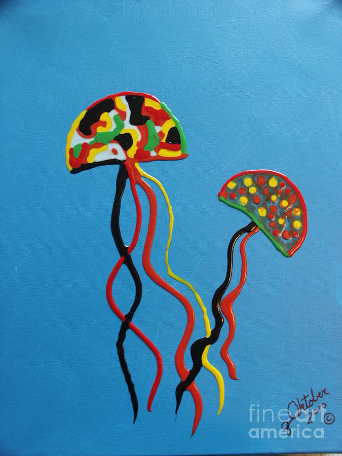 Jellyfish Painting - Hippy Jellies by G Oktober