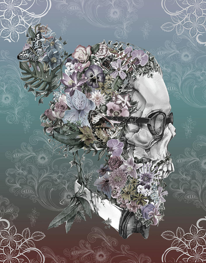 Hipster Floral Skull 2 Painting by Bekim M