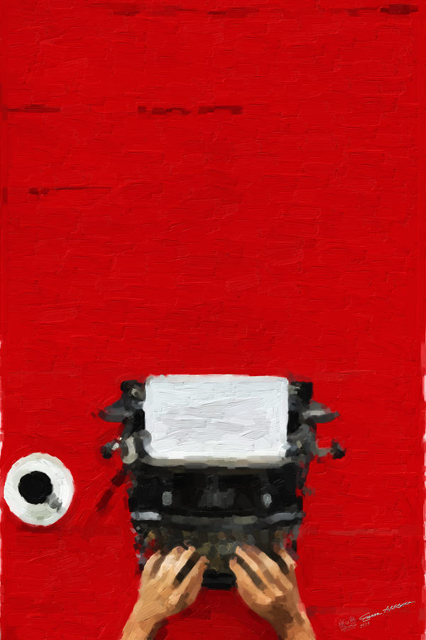 Hipster Worlds - Black Typewriter over Red Digital Art by Serge Averbukh