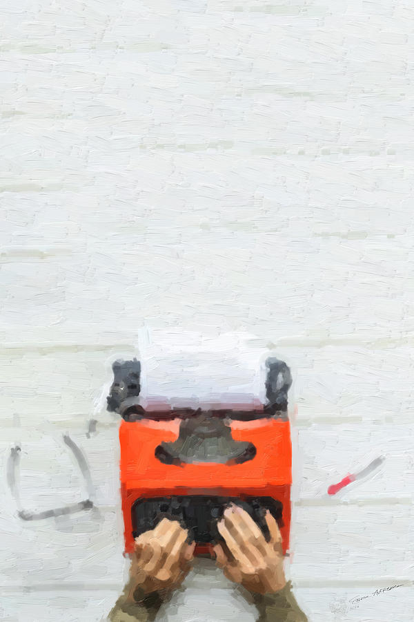 Hipster Worlds - Orange Typewriter over White Digital Art by Serge Averbukh