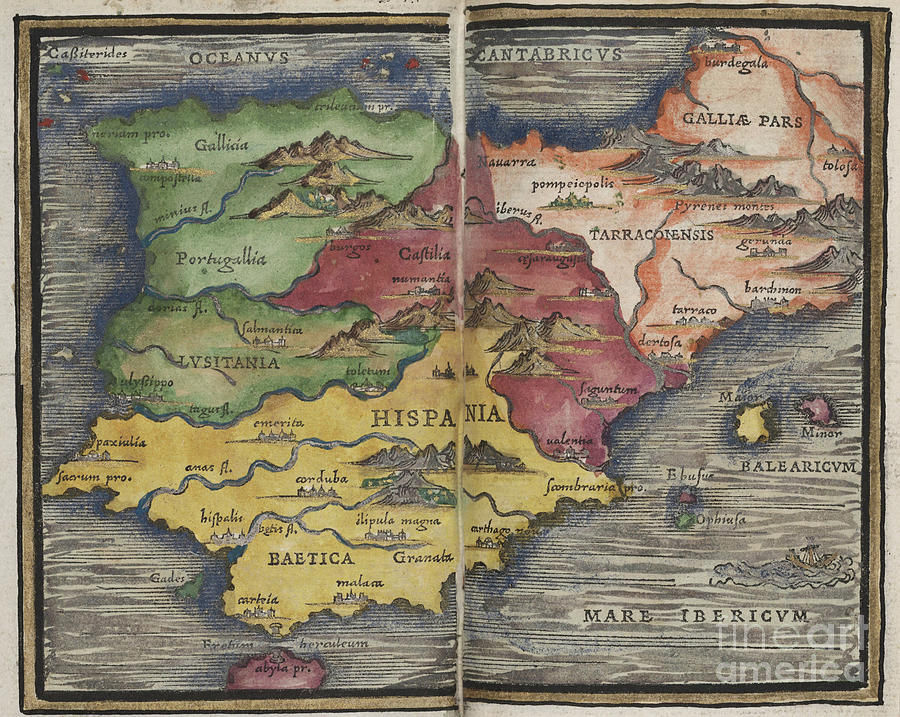 Hispania Spain map by Johannes Honter 1542 Photograph by Rick Bures