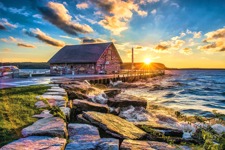 Historic Anderson Dock in Ephraim Door County Painting by Christopher Arndt