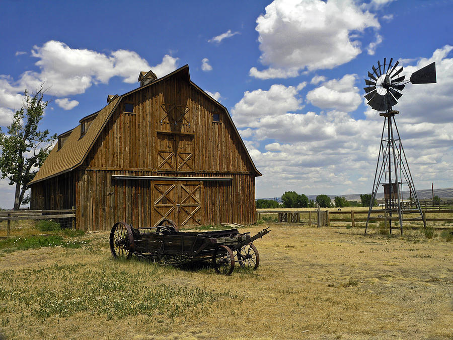 Summer Photograph - Historic Barn and Windmill by Sally Weigand