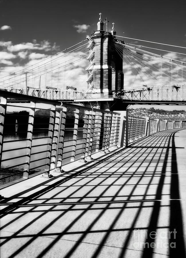 Historic Bridge In Cincinnati Black and White Photograph by Mel Steinhauer