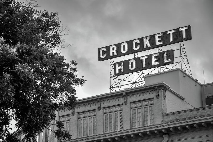 San Antonio Skyline Photograph - Historic Crockett Hotel - San Antonio Texas Black and White by Gregory Ballos