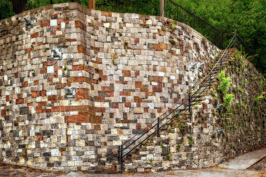 Historic Curved Stone Staircase Savannah GA  -  historicstairsriverstreetorto185925 Photograph by Frank J Benz