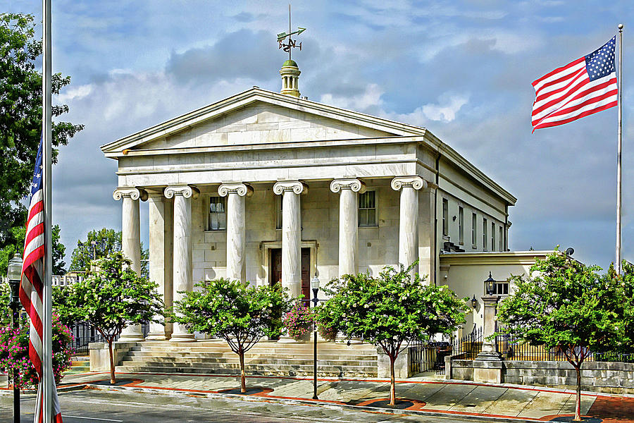 Greek Photograph - Historic First National Bank by Jeannee Gannuch