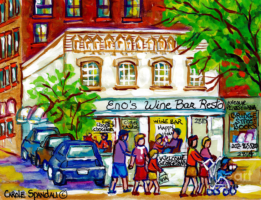 Historic Georgetown Romantic Restaurant Paintings Eno Wine Bar Pennsylvania Ave C Spandau Watercolor Painting by Carole Spandau