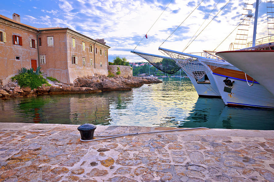 Historic island town of Krk walls and waterfront mornng view Photograph by Brch Photography