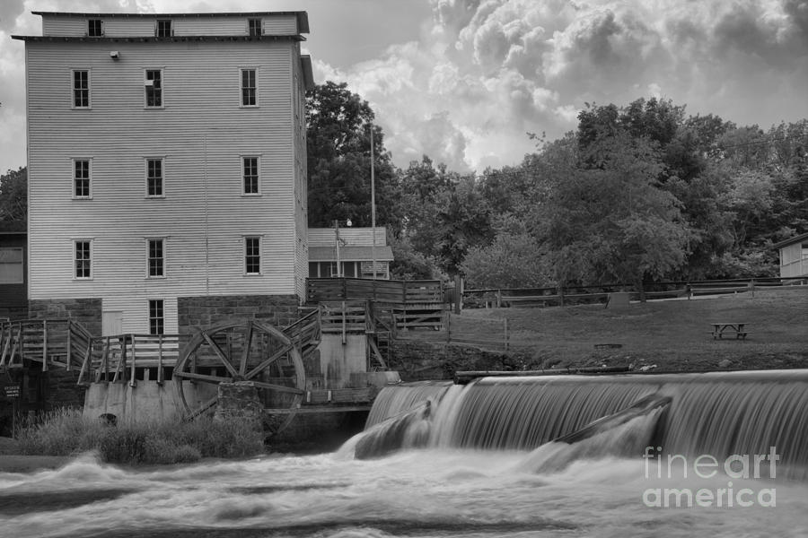 Historic Mansfield Grist Mill Black And White Photograph by Adam Jewell