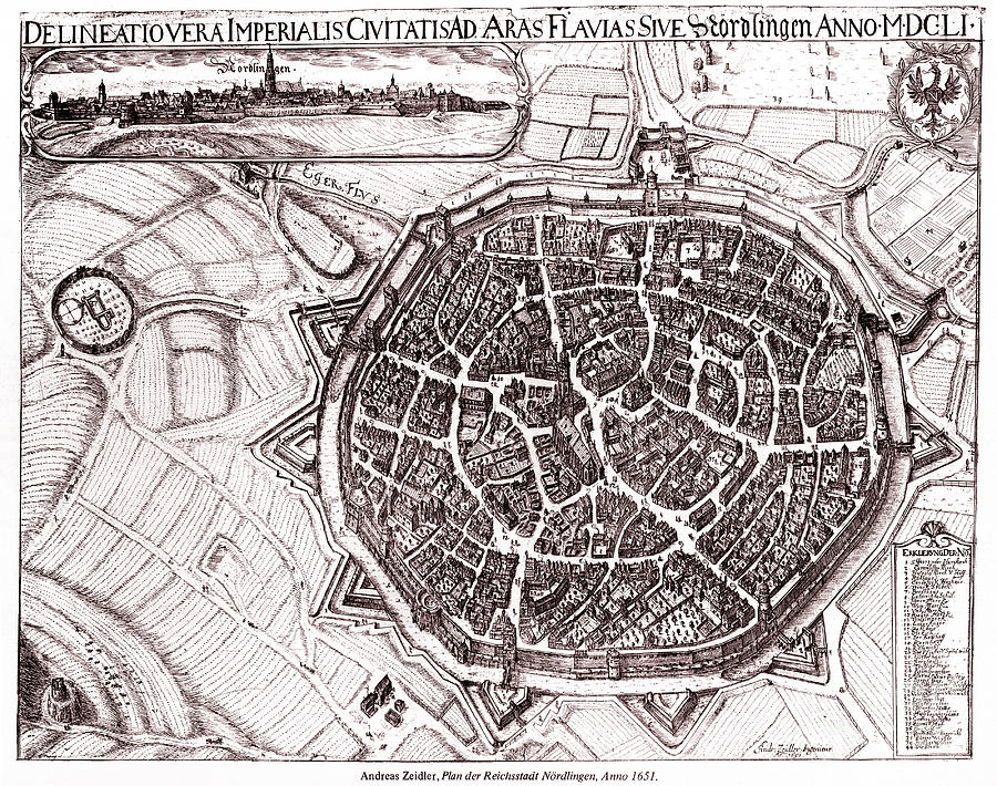Historic Map of Nordlingen, Germany in 1651 Drawing by Gary Whitton
