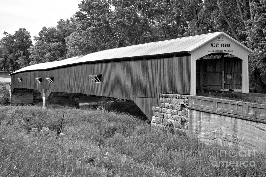 Historic Parke County Covered Bridge Black And White Photograph by Adam Jewell