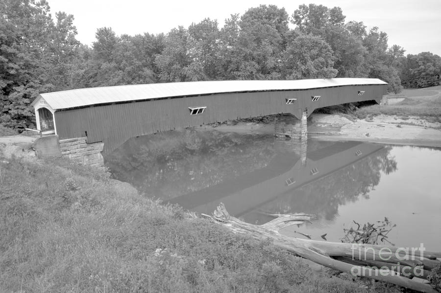 Historic Rural Indiana Covered Bridge Black And White Photograph by Adam Jewell