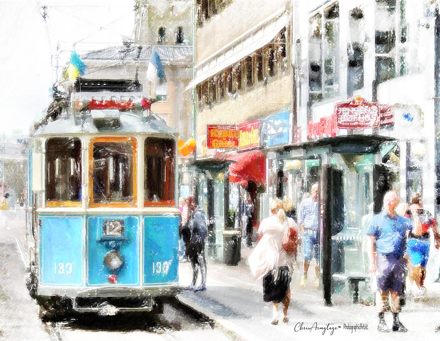 Historic Stockholm Tram Painting by Chris Armytage