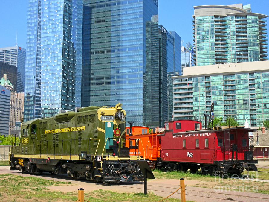 Railway Heritage Painting - Historic Train Engine and Caboose at Roundhouse Park Toronto by John Malone